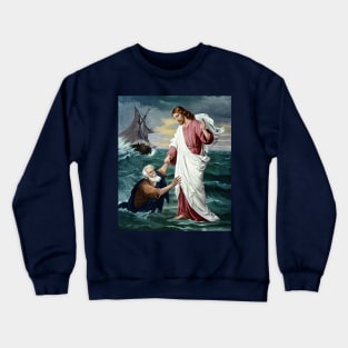 Jesus walking on the water and saving Peter Crewneck Sweatshirt